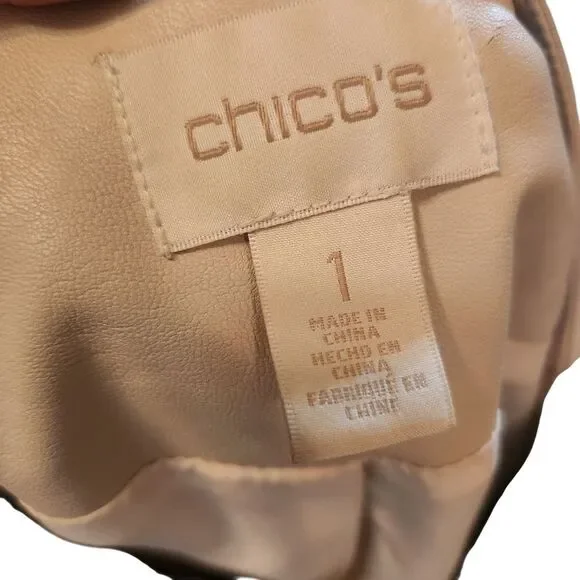 Chico's Faux Leather Blazer Jacket Size 1 Medium Ivory Cream Zip Lace Sleeves - Picture 7 of 10